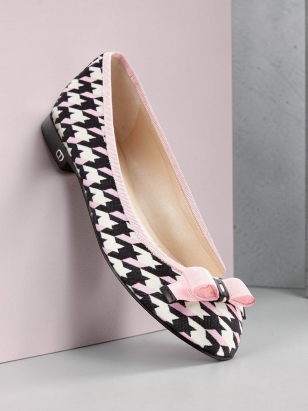 DIOR Houndstooth Grosgrain Ribbon Ballet Flats Size EU 37 US 7